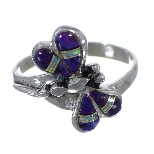 Magenta Turquoise Opal Inlay Dragonfly Silver Ring Size 6-1/4 EX44649