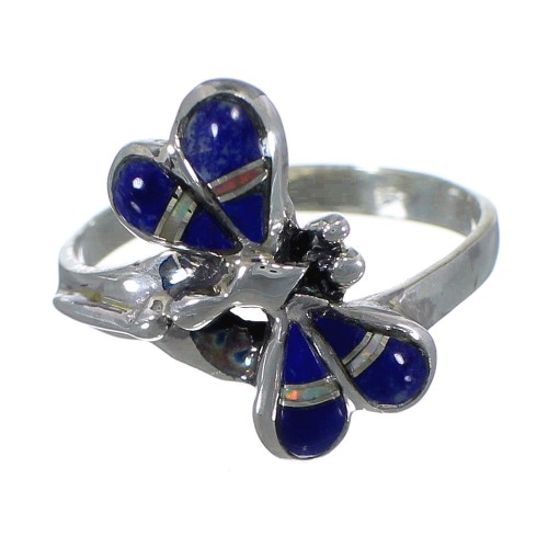 Lapis And Opal Inlay Dragonfly Sterling Silver Ring Size 6-3/4 EX44661