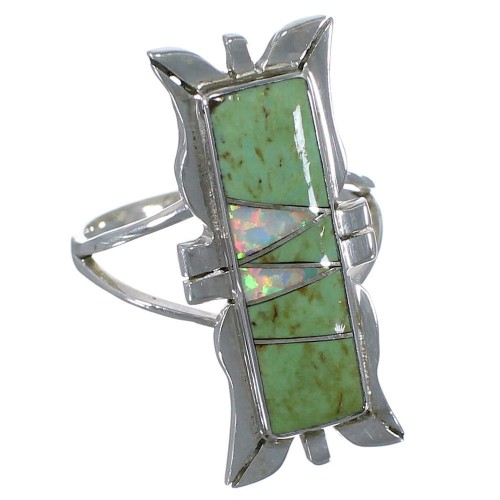 Opal And Turquoise Inlay Silver Ring Size 7-1/4 AX53665