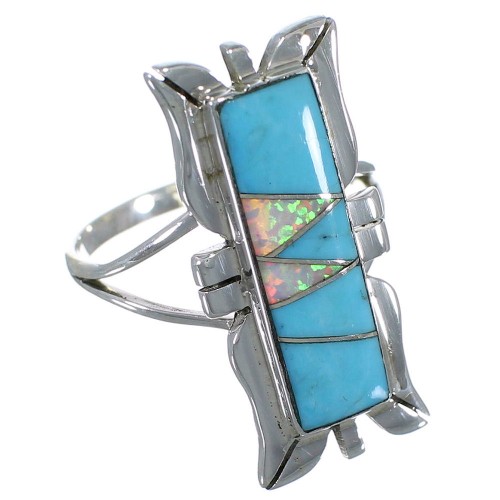 Southwest Turquoise And Opal Silver Ring Size 7-3/4 AX53680