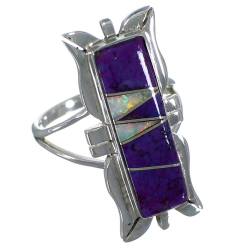 Opal And Magenta Turquoise Silver Ring Size 7-3/4 AX53889