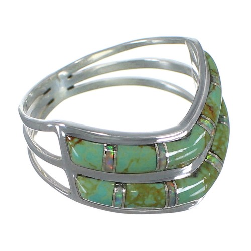 Opal And Turquoise Southwest Silver Ring Size 8-3/4 AX53932