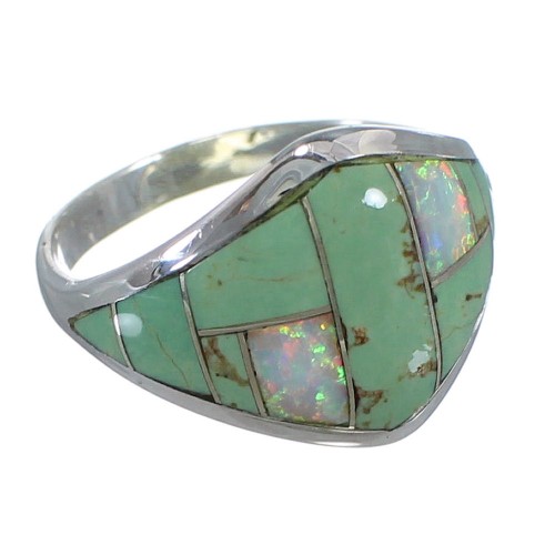 Southwest Sterling Silver Opal And Turquoise Inlay Ring Size 6-1/2 AX52388