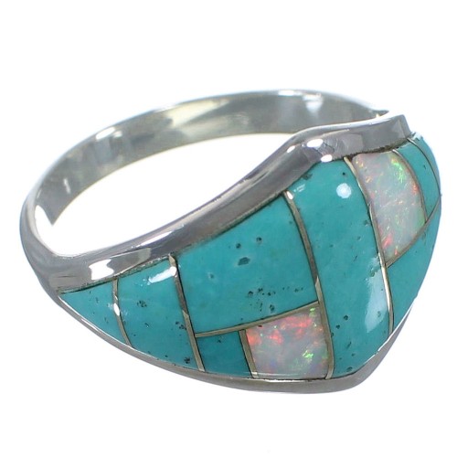 Silver Southwestern Turquoise And Opal Inlay Ring Size 5-1/2 AX52409