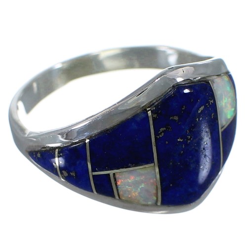 Lapis And Opal Inlay Authentic Sterling Silver Ring Size 5-3/4 AX52453