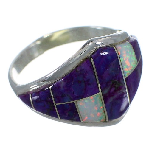 Magenta Turquoise And Opal Inlay Southwest Silver Ring Size 6-3/4 AX52467