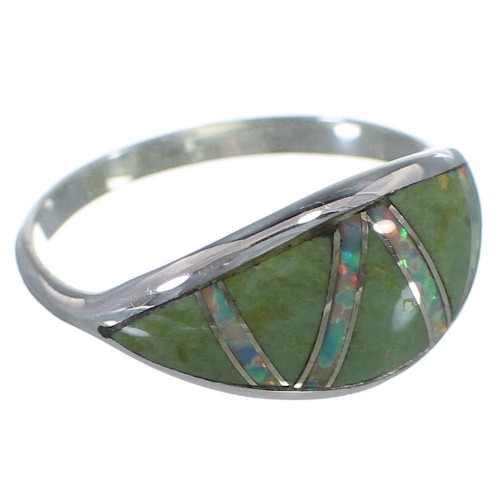 Silver Turquoise And Opal Inlay Ring Size 8-1/4 AX51973