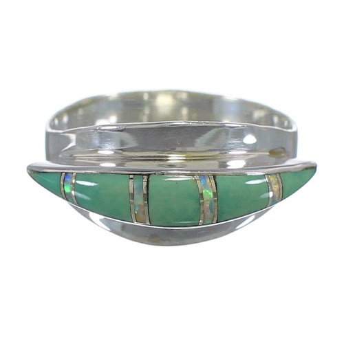 Sterling Silver Turquoise And Opal Inlay Ring Size 7-3/4 EX44536