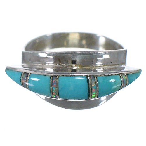 Turquoise Opal Inlay Silver Southwest Ring Size 7-1/4 EX44560