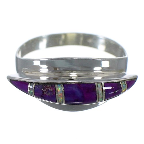 Magenta Turquoise And Opal Inlay Silver Ring Size 5-1/2 EX44586