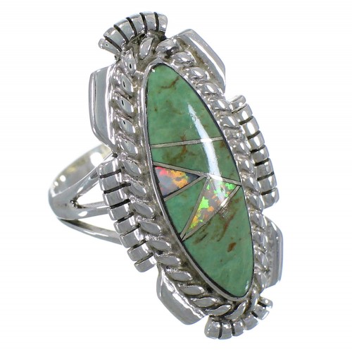 Southwestern Silver Turquoise And Opal Ring Size 7-3/4 TX45593