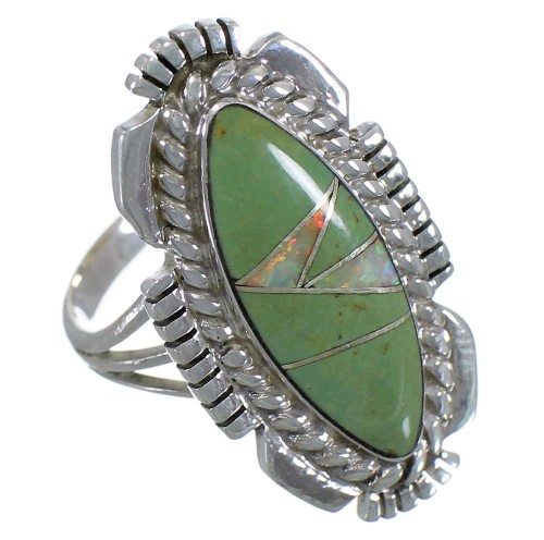 Southwestern Turquoise And Opal Silver Ring Size 5-3/4 TX45599