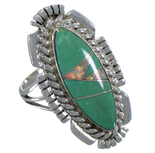  Turquoise And Opal Inlay Silver Ring Size 7-1/4 TX45706