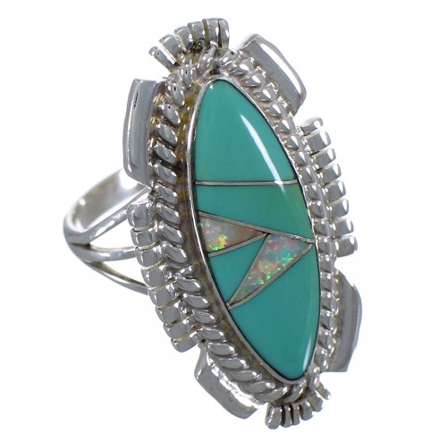 Opal Turquoise Inlay Sterling Silver Southwest Ring Size 6-3/4 TX45727