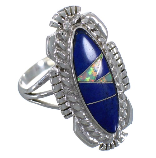 Lapis Opal Inlay Southwest Sterling Silver Ring Size 8-3/4 TX45794