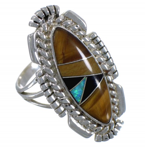 Multicolor Inlay Southwestern Sterling Silver Ring Size 6-3/4 TX45799