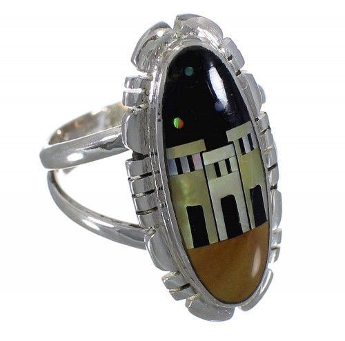 Silver Native American Design Multicolor Ring Size 6-1/4 TX45875