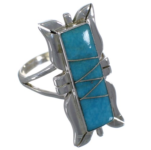 Sterling Silver Turquoise Inlay Ring Size 5-1/4 EX44235