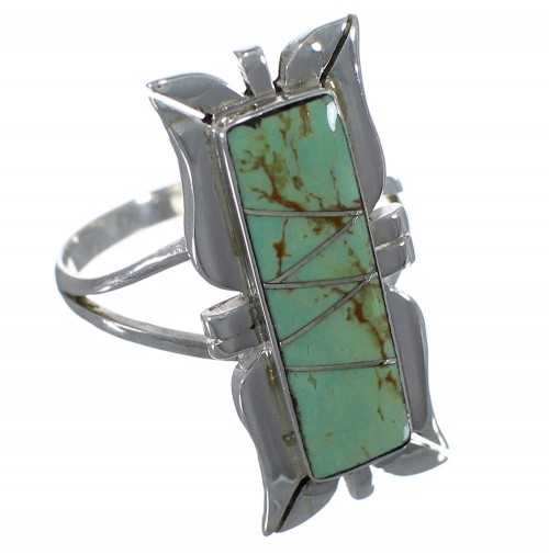 Turquoise Inlay Southwest Silver Ring Size 8-1/4 EX44253