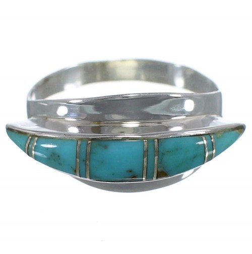 Southwestern Silver Turquoise Inlay Ring Size 6-3/4 EX44915