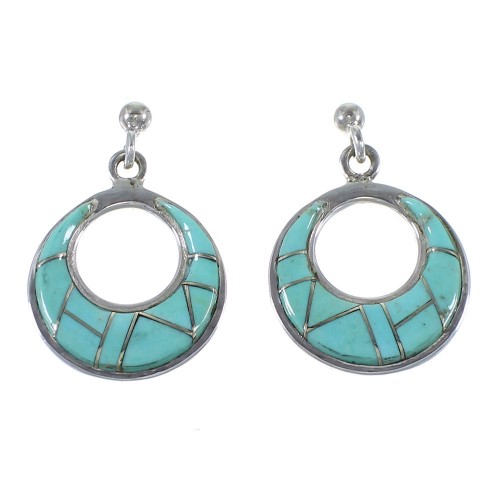 Southwestern Turquoise Inlay Silver Post Dangle Earrings CX45864