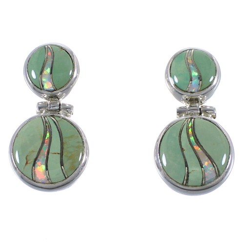 Southwest Turquoise And Opal Inlay Silver Earrings CX45885