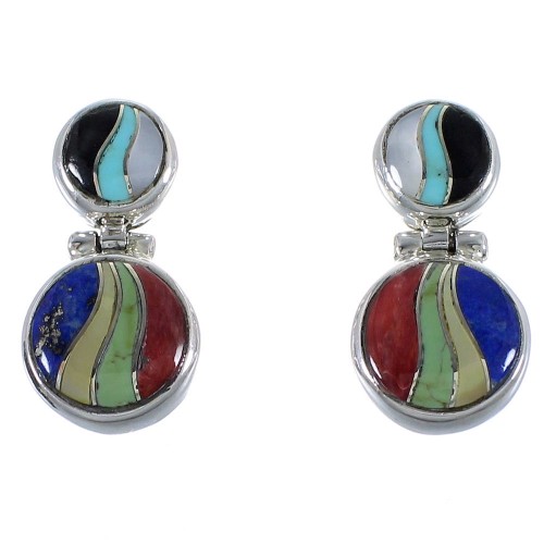 Sterling Silver Multicolor Inlay Post Dangle Earring CX45908