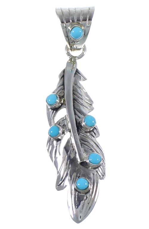 Turquoise Feather Genuine Sterling Silver Pendant CX46605