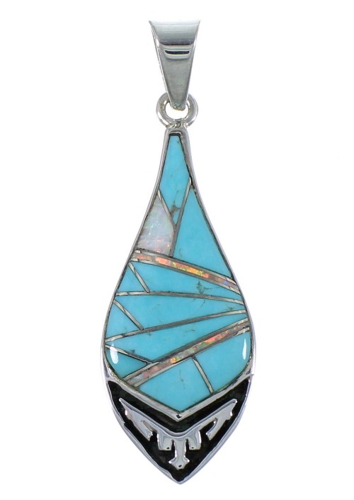 Turquoise And Opal Sterling Silver Southwestern Pendant CX46634