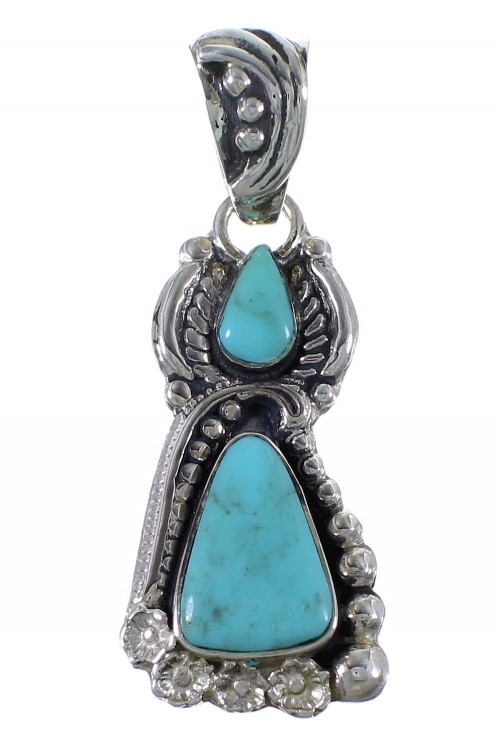 Turquoise Flower Jewelry Sterling Silver Southwest Pendant CX46676