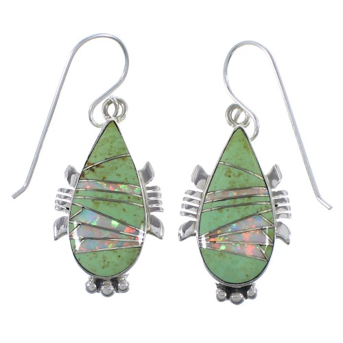 Genuine Sterling Silver Turquoise And Opal Hook Earrings CX45501