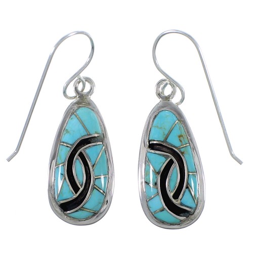  Turquoise Inlay Sterling Silver Hook Dangle Earrings CX45613