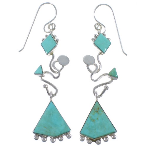 Turquoise Inlay Sterling Silver Jewelry Hook Dangle Earrings CX46921