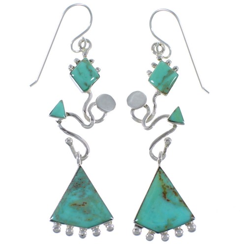 Genuine Sterling Silver Hook Dangle Earrings Turquoise Jewelry CX46928