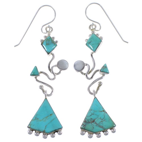 Genuine Sterling Silver Turquoise Inlay Hook Dangle Earrings CX46934