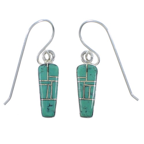 Turquoise Inlay And Silver Hook Dangle Earrings CX46979