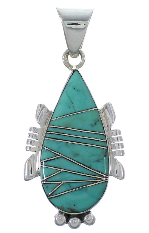 Turquoise Inlay Genuine Sterling Silver Pendant EX44406