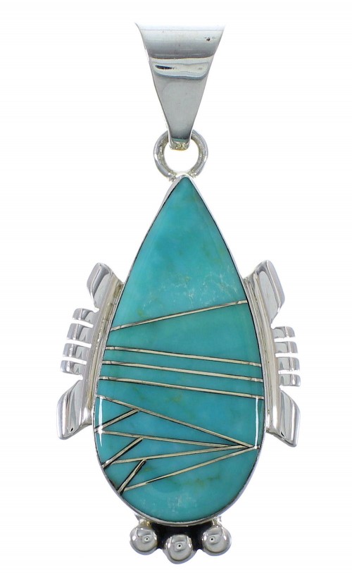Turquoise Inlay And Silver Southwest Pendant EX44409