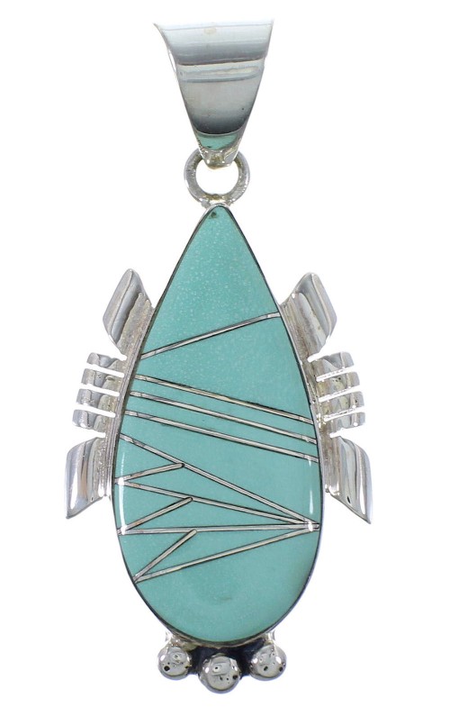 Southwest Silver Turquoise Inlay Pendant EX44413