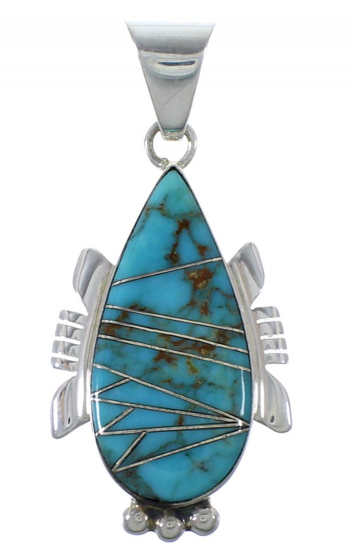 Turquoise Inlay Genuine Sterling Silver Pendant EX44415