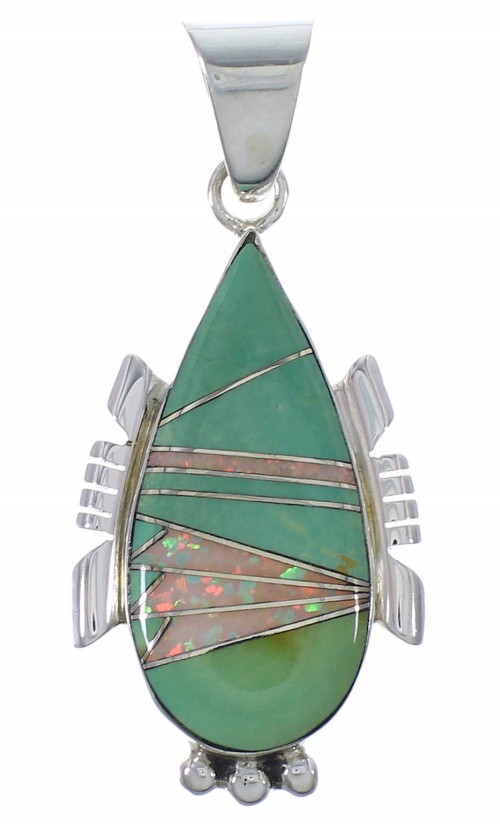 Southwest Turquoise And Opal Silver Pendant EX44423