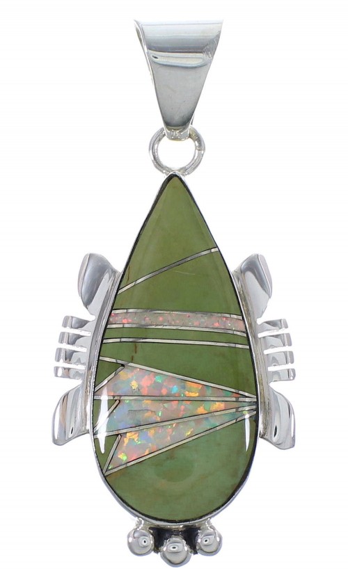 Southwest Turquoise And Opal Silver Pendant EX44425