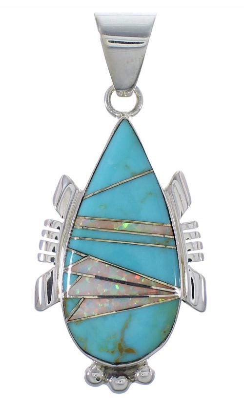 Genuine Sterling Silver Turquoise And Opal Pendant EX44426