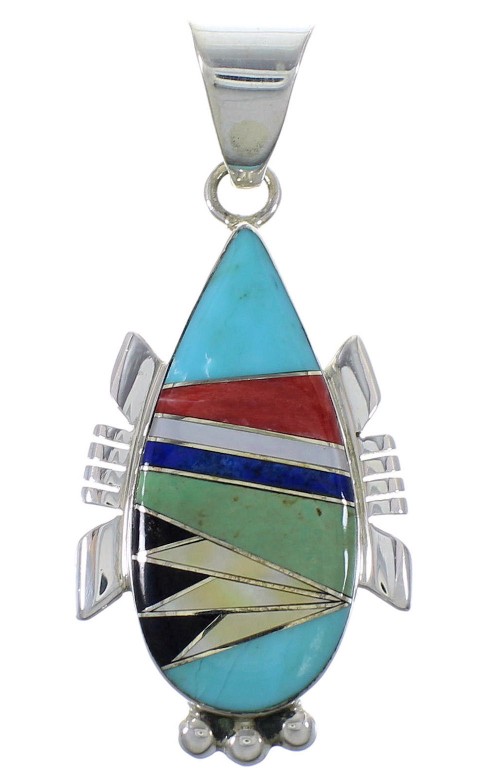 Multicolor Inlay Sterling Silver Slide Pendant EX44429