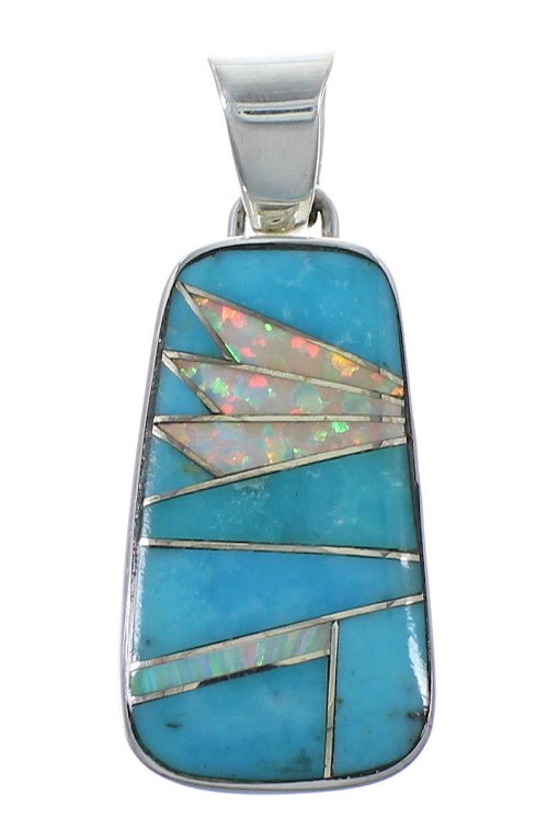 Southwest Turquoise And Opal Silver Pendant EX44436