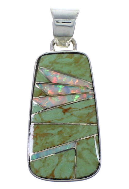 Southwestern Turquoise And Opal Silver Pendant EX44439