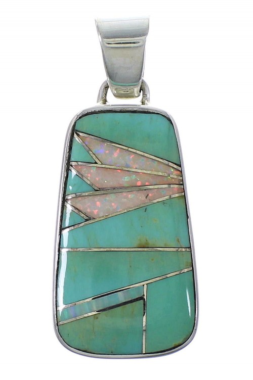 Turquoise And Opal Southwest Silver Pendant EX44440