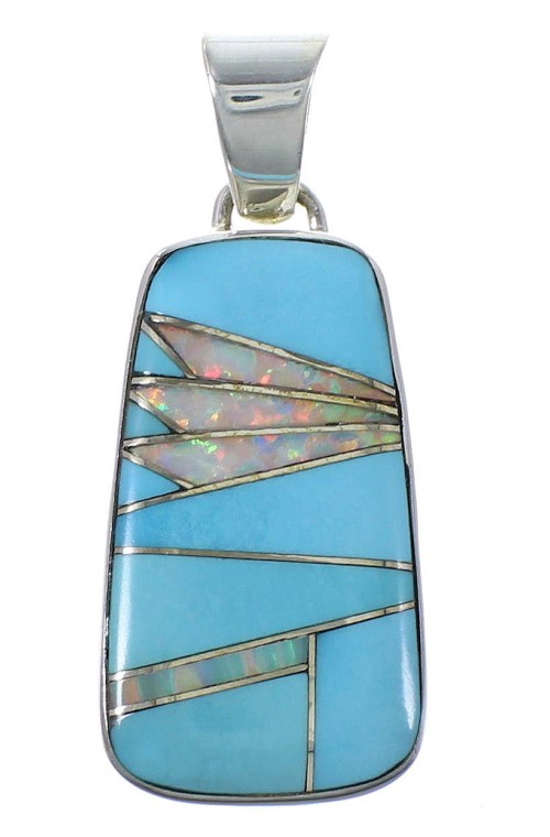 Genuine Sterling Silver Turquoise And Opal Pendant EX44442