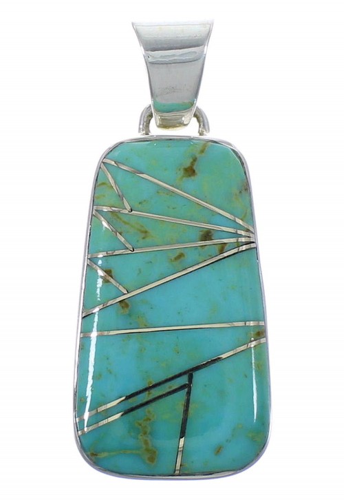 Turquoise Inlay Southwest Sterling Silver Pendant EX44452