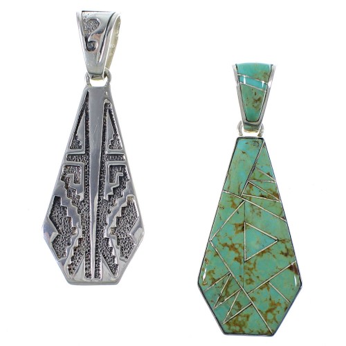 Turquoise Inlay Sterling Silver Reversible Pendant EX44466